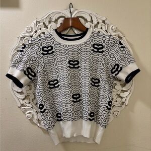 Sandro EDOUARDO Navy and White Logo Graphic Knit Top Sz 2